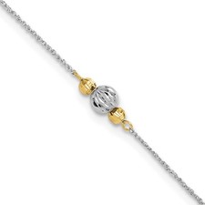 9"+1" 14K Yellow & White Gold Rope Shiny-Cut Bead Anklet