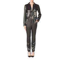 $1495 Tamara Mellon Metallic Green LAME Teal Playsuit Long Sleeved Jumpsuit 0  2