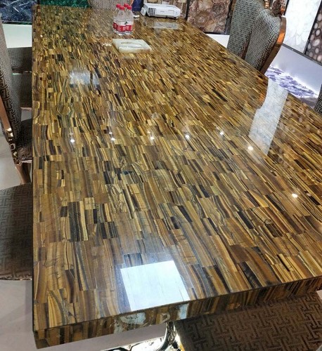 Tiger Eye Gemstone Dining Table Kitchen Slab Table Wall Panel Arts Hallway Decor - Picture 3 of 6