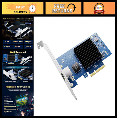 10Gb PCIe Network Card, Single RJ45 Port, 4X Ethernet LAN Controller for Windows