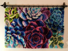 Handmade Latch Hooked Rug Colorful Multicolor Floral Design