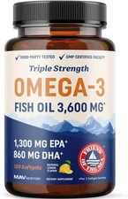 Triple Strength Omega 3 Fish Oil | 3600 Mg EPA & DHA | over 2100Mg of Omega 3 Fa
