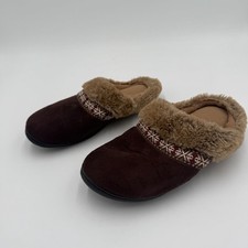 Isotoner Microsuede Micah Hoodback Slippers Women's 9.5-10 Maroon Brown Slip On