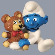  1984 The Smurfs Baby Smurf with Teddy Bear Figure or Cake Topper Schleich Vtg