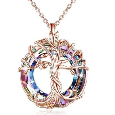 Tree of Life Necklace Celtic Family Circle Crystal Jewelry Gift