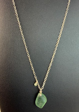 925 Sterling Silver Green Sea Glass Necklace Wire Wrapped Pendant Beachy Coastal