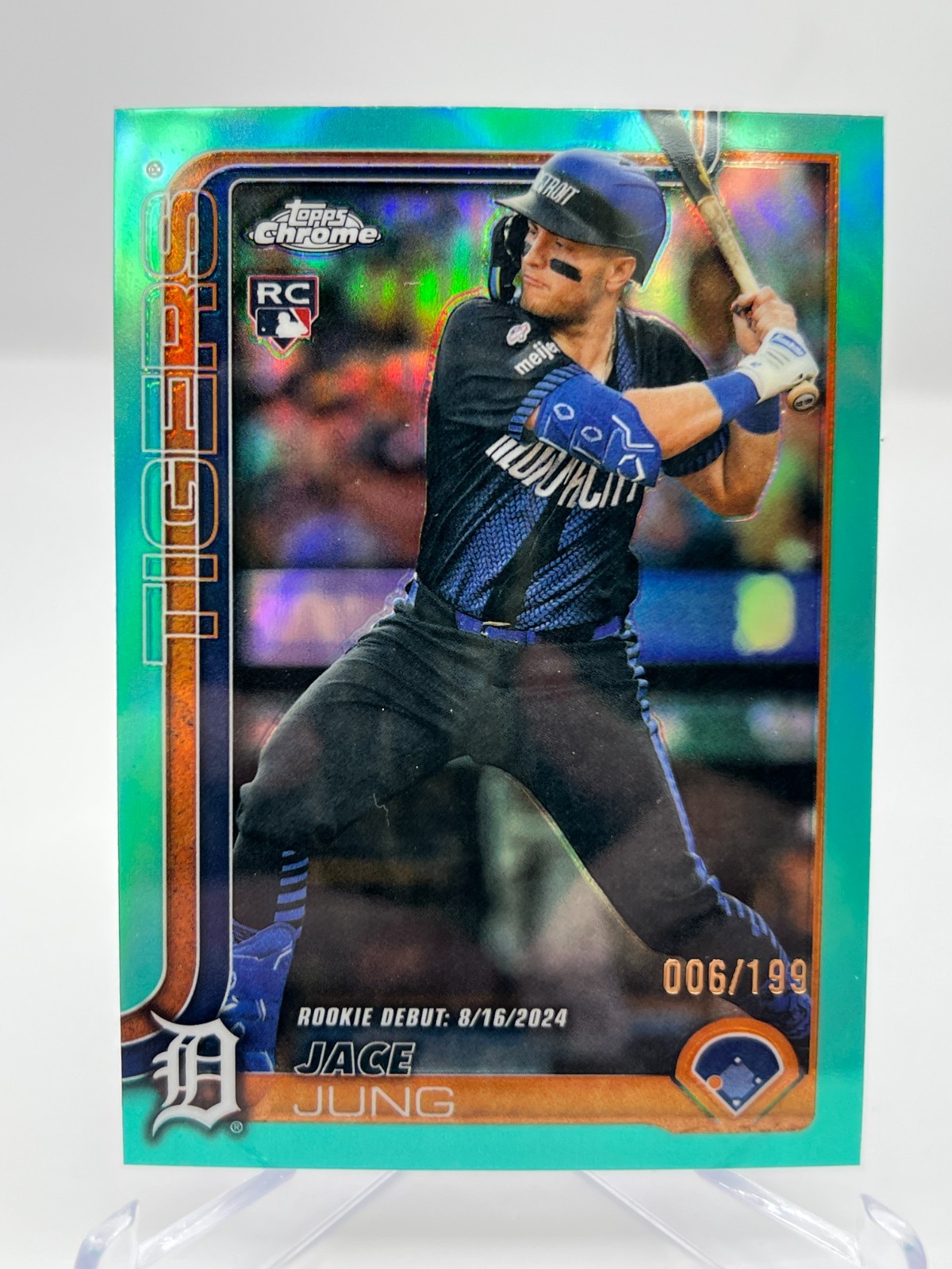 2025 TOPPS CHROME UPDATE JACE JUNG RC 006/199 AQUA REFRACTOR NO. USC121 TIGERS