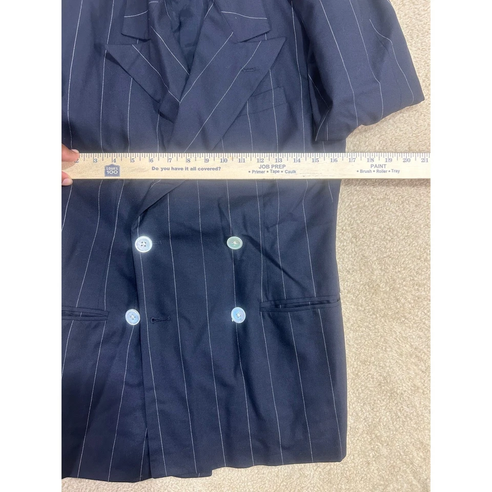 Blazer Ralph Lauren Vintage Mujer Doble Pecho Lana Rayas Azul Marino 4 EE. UU. Foto 3 de 4