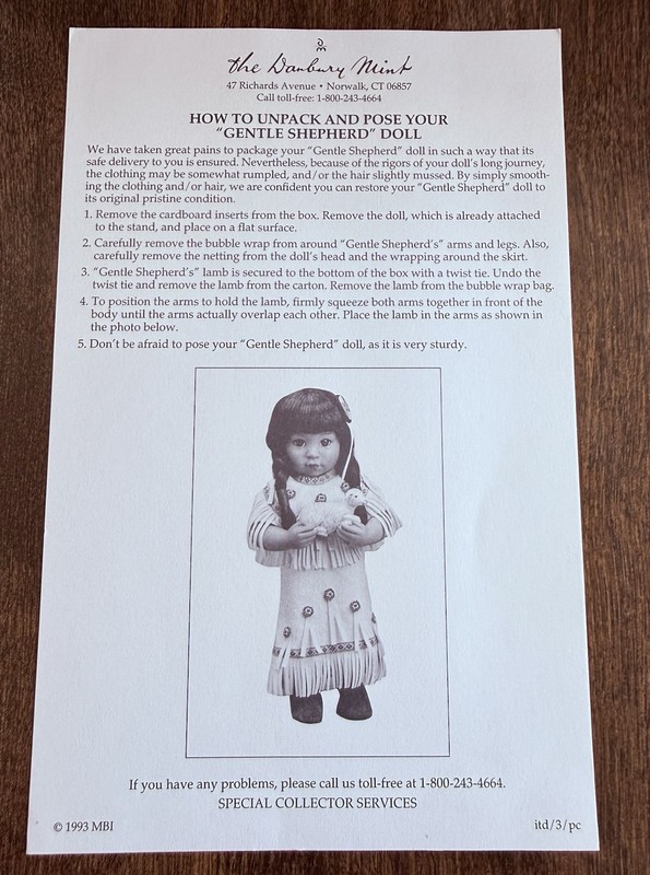 Gentle Shepherd Native American 13" Porcelain Doll By Perillo Unused W/Box & COA