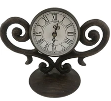 Mantle/Desk Clock Metal Scroll Quartz Working 7.5"Wx5.5"H