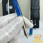 BID MONTBLANC Blue Pattern Fountain Pen Platinum Trim w/ Leather Pen Pouch — photo 3