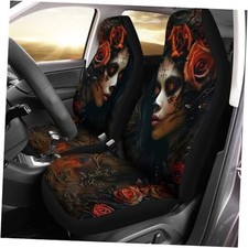 Howilath 2-piece Car Front Seat Covers Set Anti-slip Calavera Girl Dead Day