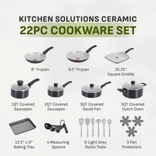 T-FAL KITCHEN SOLUTIONS CERAMIC NON-STICK BLACK 22 PIECE KITCHEN COOKWARE SET