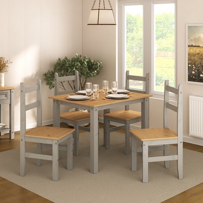 Corona Esstisch Set 4-Sitzer grau massiv mexikanisches Kiefernholz Tisch mit 4 Stühlen