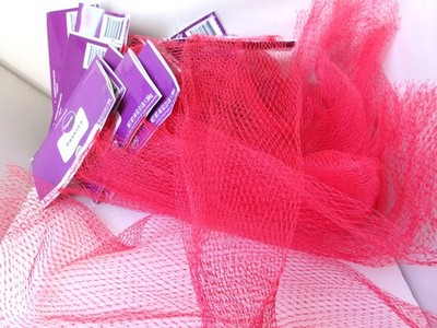 Lot of 17 Red Mesh Produce Bags - Reusable Fruit Vegetable Netting - Upcycle DIY