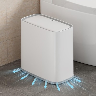 Slim Bathroom Trash Can with Lid and Wheels, 2.1 Gallon Small Garbage Can - A...
