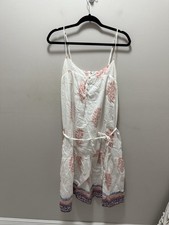 Lucky Brand White Floral Cotton Dress Boho Printed Sleeveless Tie Waist Size L