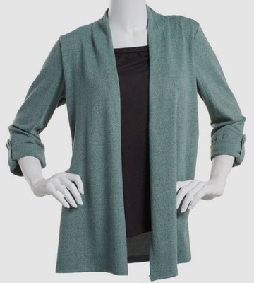 NY Collection Women's Green 2-in-1 Scoop Neck Open-Front Top Petite Size PL