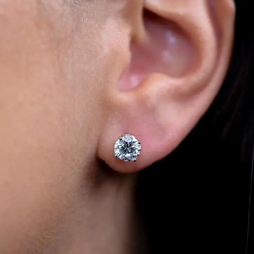 Round Cut Lab Grown Diamond Stud Earrings 14K White Gold 3.03Cttw - Picture 5 of 5