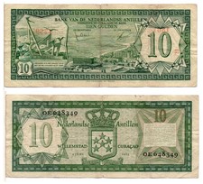 NETHERLANDS ANTILLES 10 Gulden (01-06-1972) Pick 9b, Fine