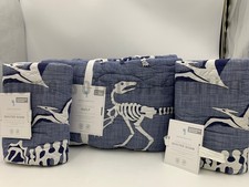 Pottery Barn Kids Dino Bones Embroidered Full Queen Quilt 2 Euro Sham U1109