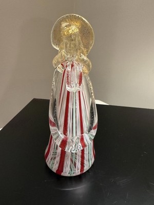 Vintage Murano Glass Angel Figurine with Gold Accents and Red Stripes