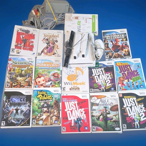 Nintendo Wii Console Bundle w/ Remote, Nunchuk, Sensor Bar, Just Dance, Wii Fit