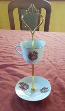 Elegante Etagere 2 stöckig Mokkatasse Porzellan Goldständer Motiv:Liebespaar Ehe