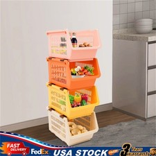 4PACK Household Plastic Storage Baskets, Small Pantry Organizer Bins Stackable