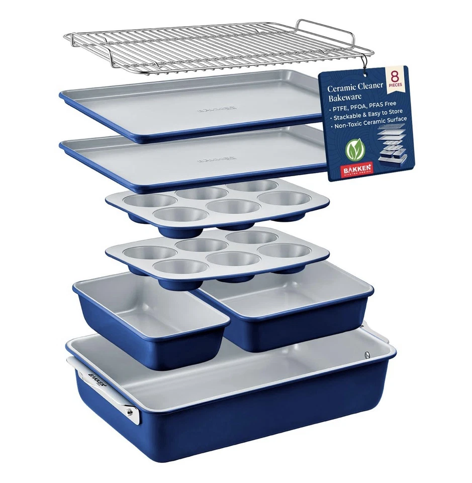 Bakken 8-teiliges Keramik Antihaft Stapelbar Backformen Set Ofenfest