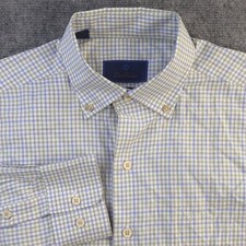 David Donahue Fusion Shirt Medium Green Blue Check Long Sleeve Button Down