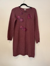 J. Jill Italian Sweater Dress Wool Cashmere Italian Yarn Purple Flowers Small