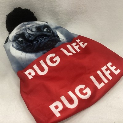 PUG LIFE BEANIE HAT/CAP, BLACK/ Red ONE SIZE, OUTDOOR/WINTER
