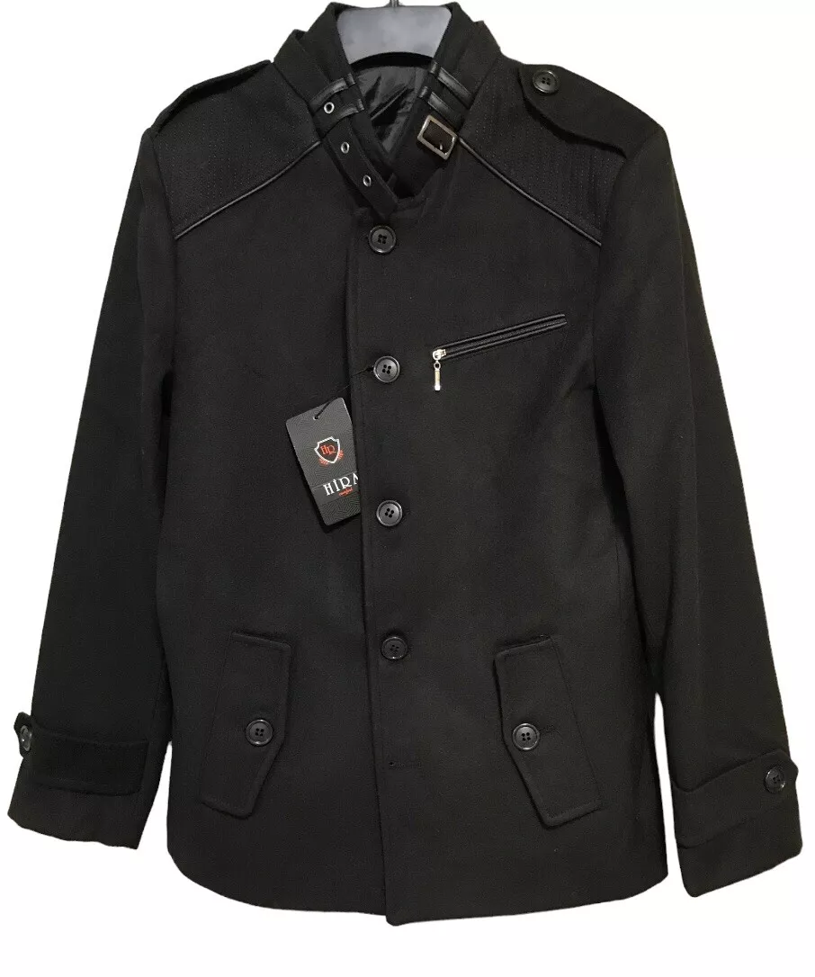 Men’s Black Military Style European Pea Coat Jacket Size S/M NWT Made In Turkey