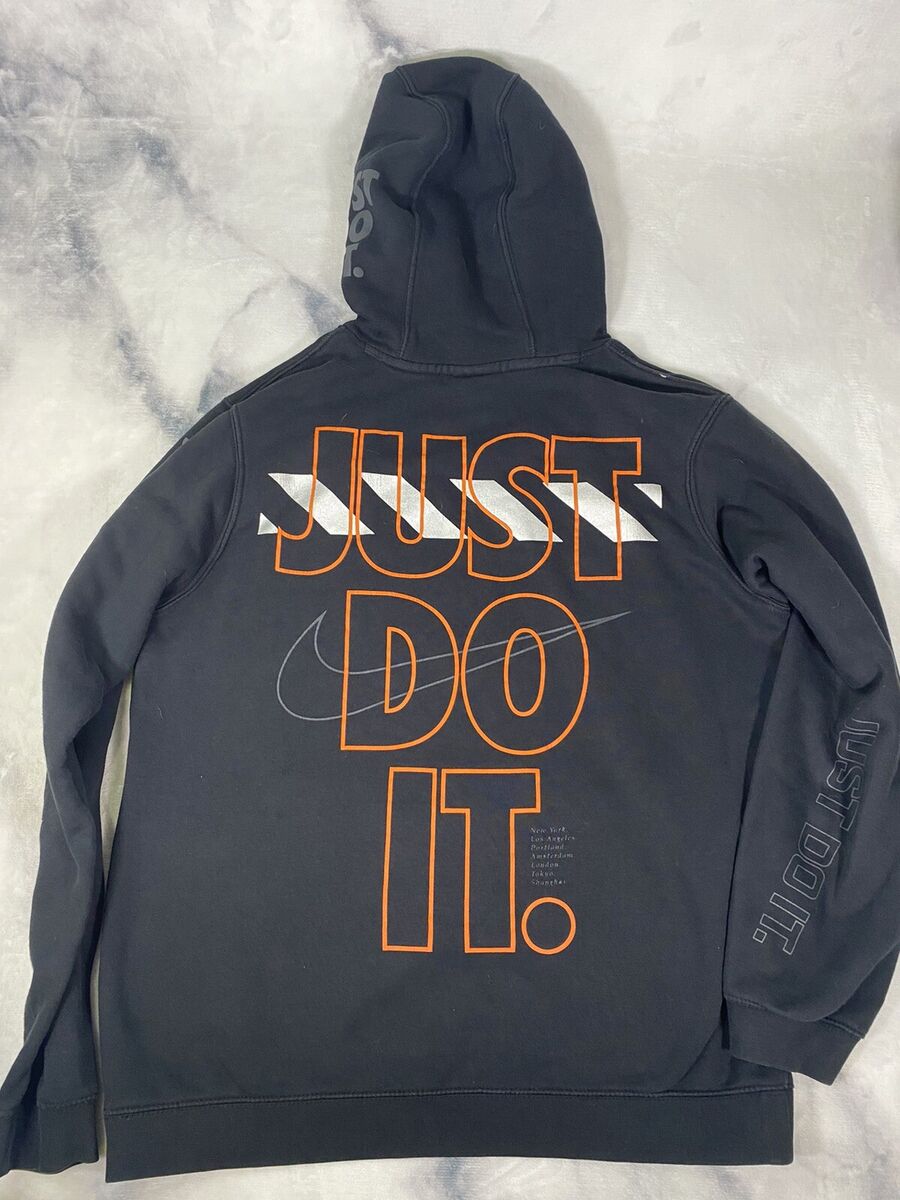 Nike Club Just Do It Print JDI Black Orange Hoodie AV5905 Nike Club Just Do It Print JDI Black Orange Hoodie AV5905
