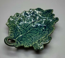 ROWE POTTERY WORKS Blue Stoneware PITCHER Cambridge Wisconsin Leaf Trinket Tray 