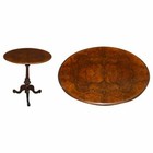 VICTORIAN BURR QUARTER CUT WALNUT OVAL SIDE END LAMP TRIPOD TABLE ORNATELY CARVE