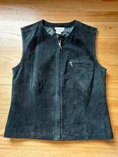Women's Coldwater Creek Black Suede Zip up Vest, Size SML-Brand New