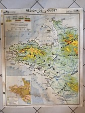 ancienne carte d’école affiche scolaire Hachette Massif central Bretagne