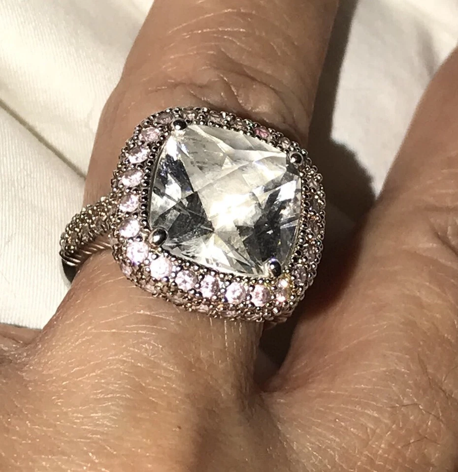 Anillo de cóctel Joseph Esposito ESPO plata esterlina corte cojín circonita cúbica rosa pavé talla 5 Foto 2 de 4