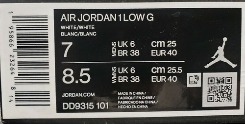 Nike Air Jordan 1 Low Golf Triple White DD9315-101 Mens Sz 7 Wmns 8.5 New No Box - Picture 6 of 6