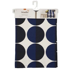 Bed Bath & Beyond Table Runner 100% Cotton Circle Design Blue/Black 14”x72” NEW