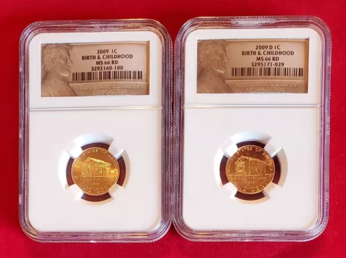 2009 P&D Abraham Lincoln One Cent Birth/Childhood 2-Coin NGC MS66 RD Set (#EV)