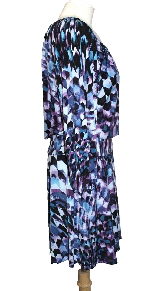 CHEQUER ~ Vestido de Carrera Estampado Geométrico Blusa Caída Cintura Cambio 6 NUEVO $148 Foto 2 de 2