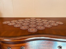 HANDMADE LIGHT BROWN , COPPER ( Earth Color ) Crochet Beaded Doily 29"/ 18"
