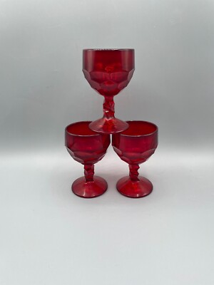 Martinsville Viking Dellsell Georgian Ruby Red Coupe Wine 3 Goblets 