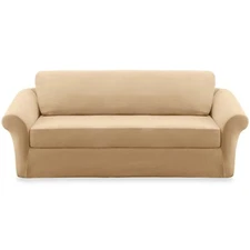 New Sure Fit Stretch Pique 3-Piece Sofa Slipcovers Cream Color