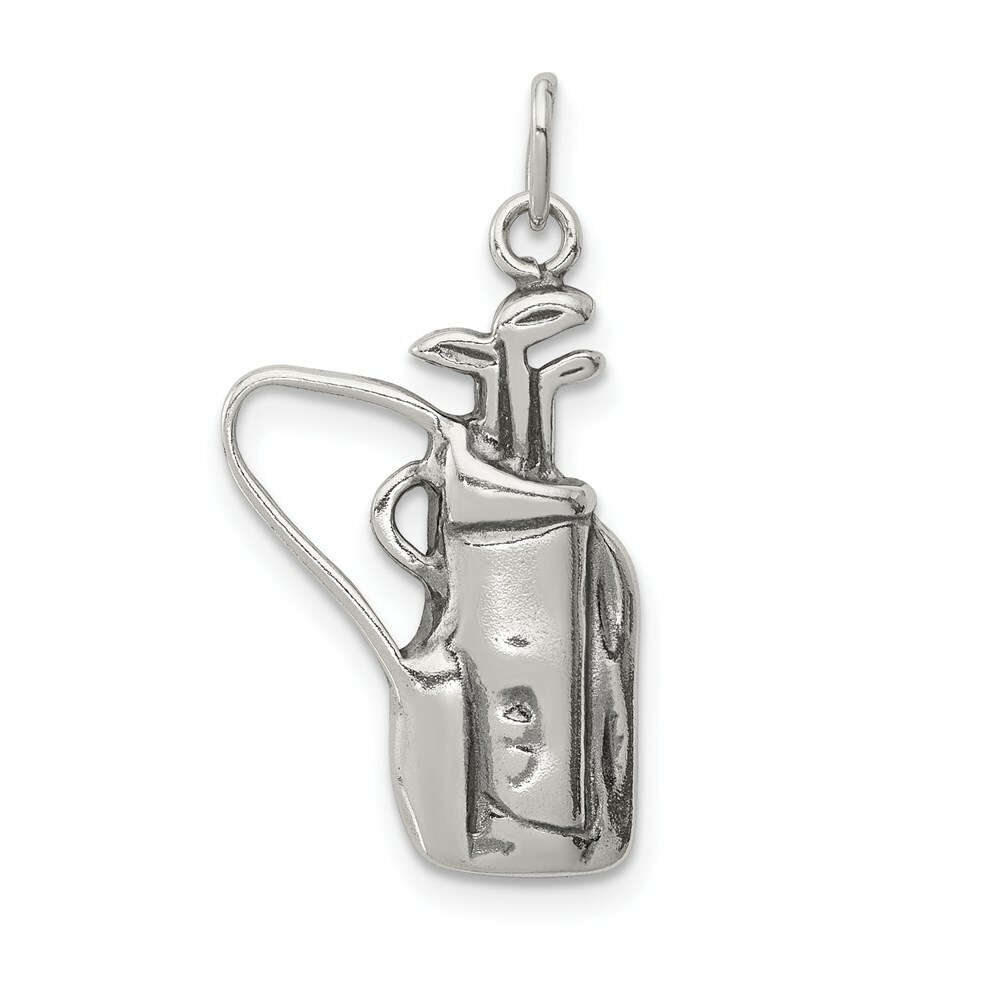 Golf Bag and Clubs Charm Sterling Silver Antiqued Finish Golf Bag and Clubs Charm Sterling Silver Antiqued Finish