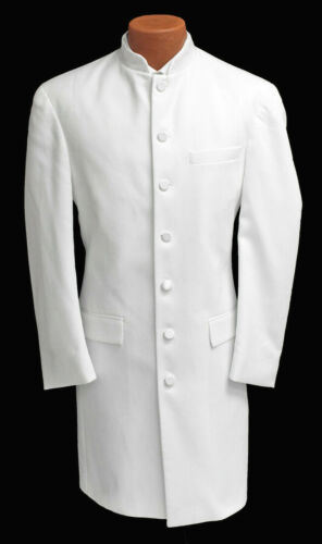 Men's Long White Mandarin Nehru Collar Tuxedo Frock Coat Western Duster 40XL