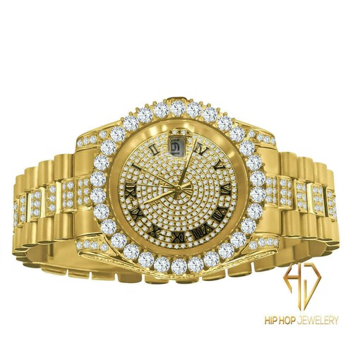18K Yellow Gold Tone Stainless Steel Simulated Diamonds Presidential Watch 41mm - Picture 2 of 9